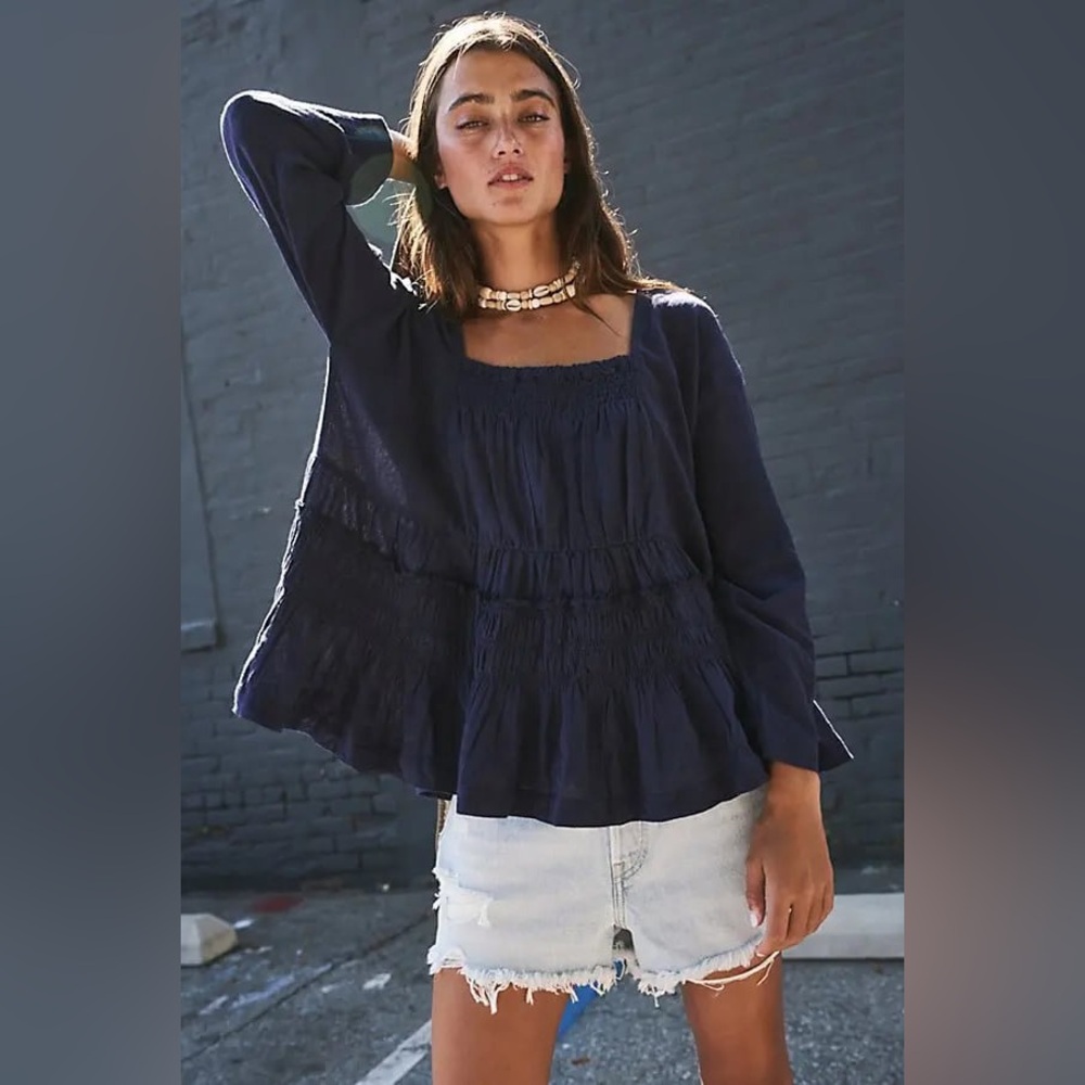 Free people Black Ruffled Tiered Blouse